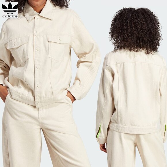 adidas x KSENIASCHNAIDER 3-Stripe Denim Jacket Women's, Natural Size Small - Picture 1 of 12